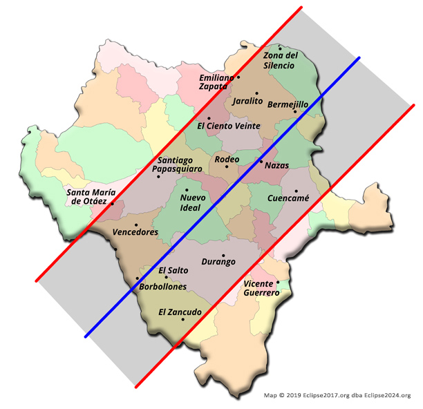 The 2024 eclipse path through Durango