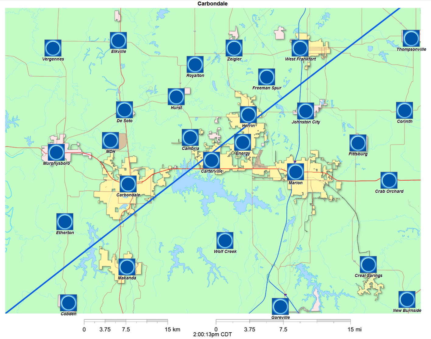 Interactive 2024 eclipse map for Carbondale