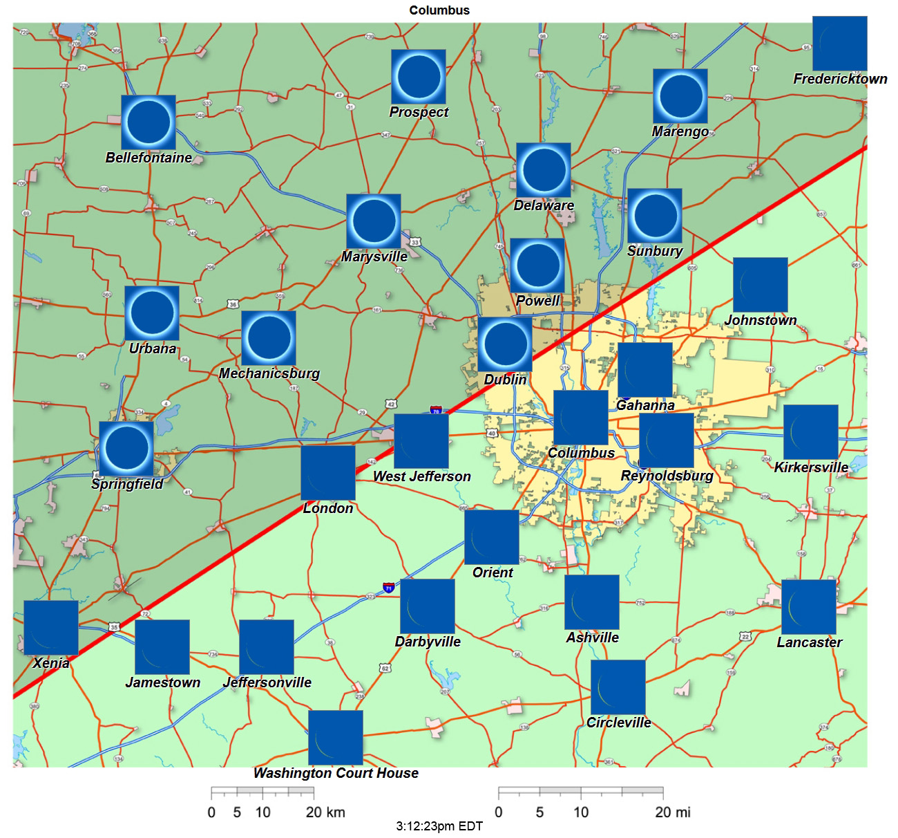 Interactive 2024 eclipse map for Columbus