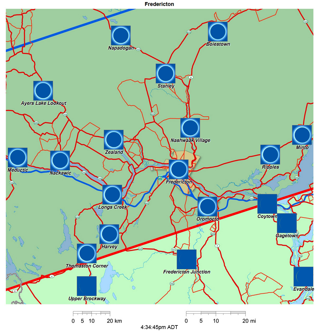 Interactive 2024 eclipse map for Fredericton
