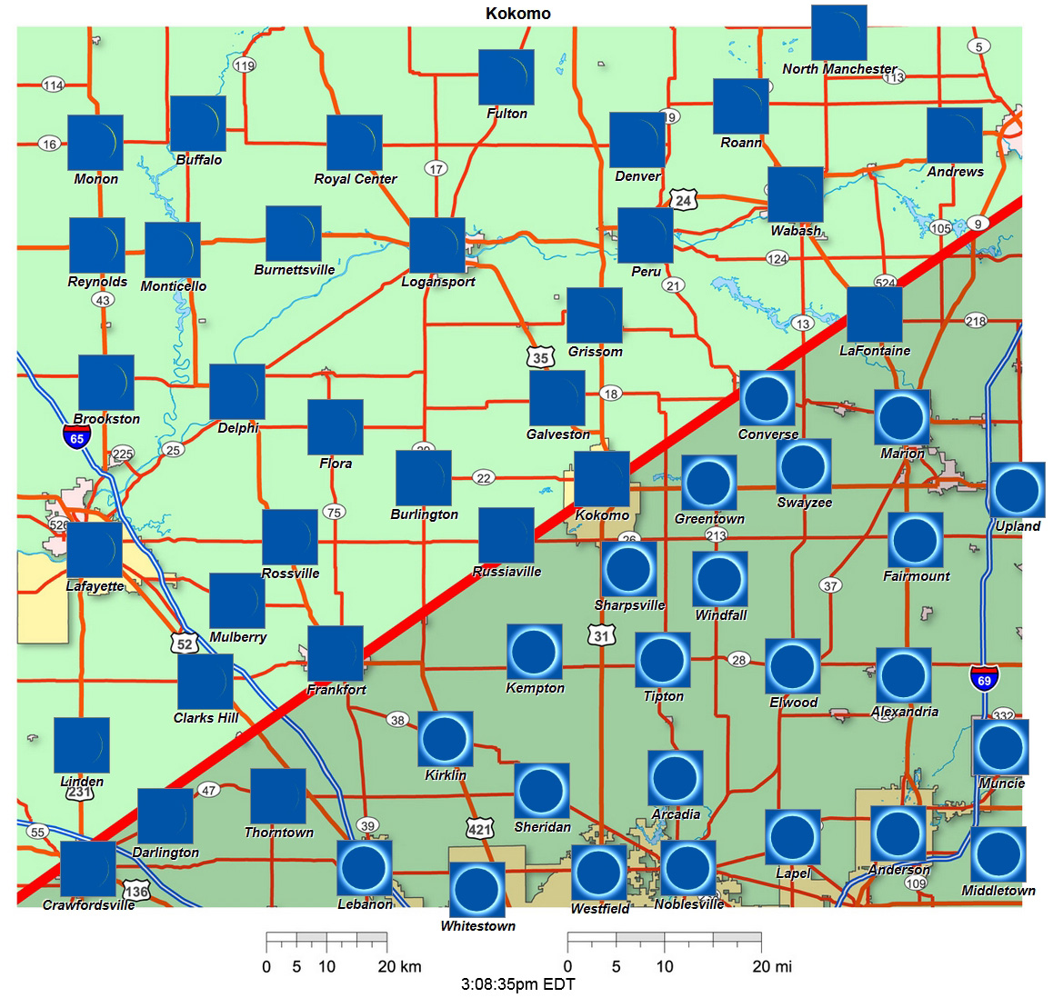 Interactive 2024 eclipse map for Kokomo