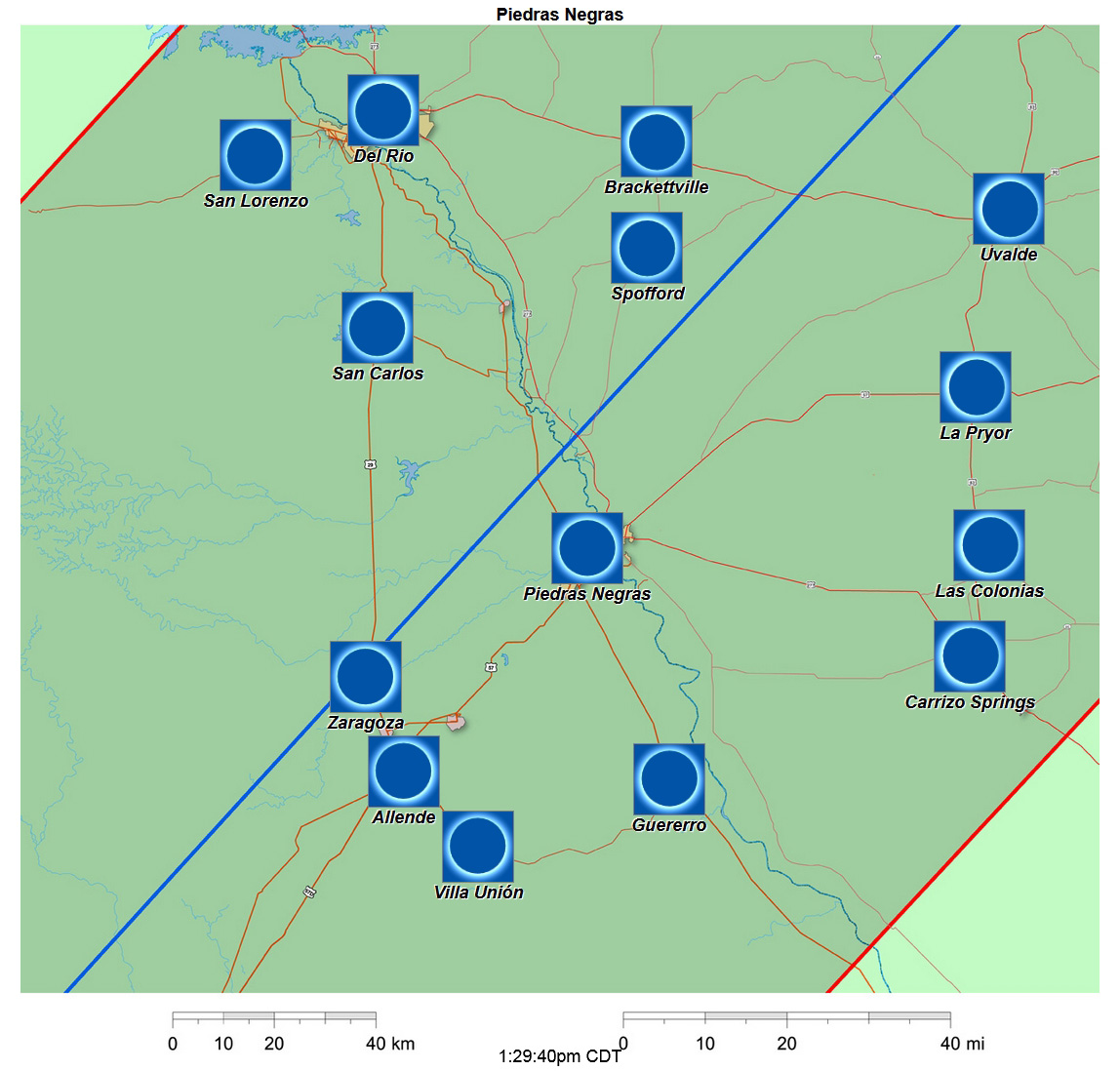 Interactive 2024 eclipse map for Piedras Negras