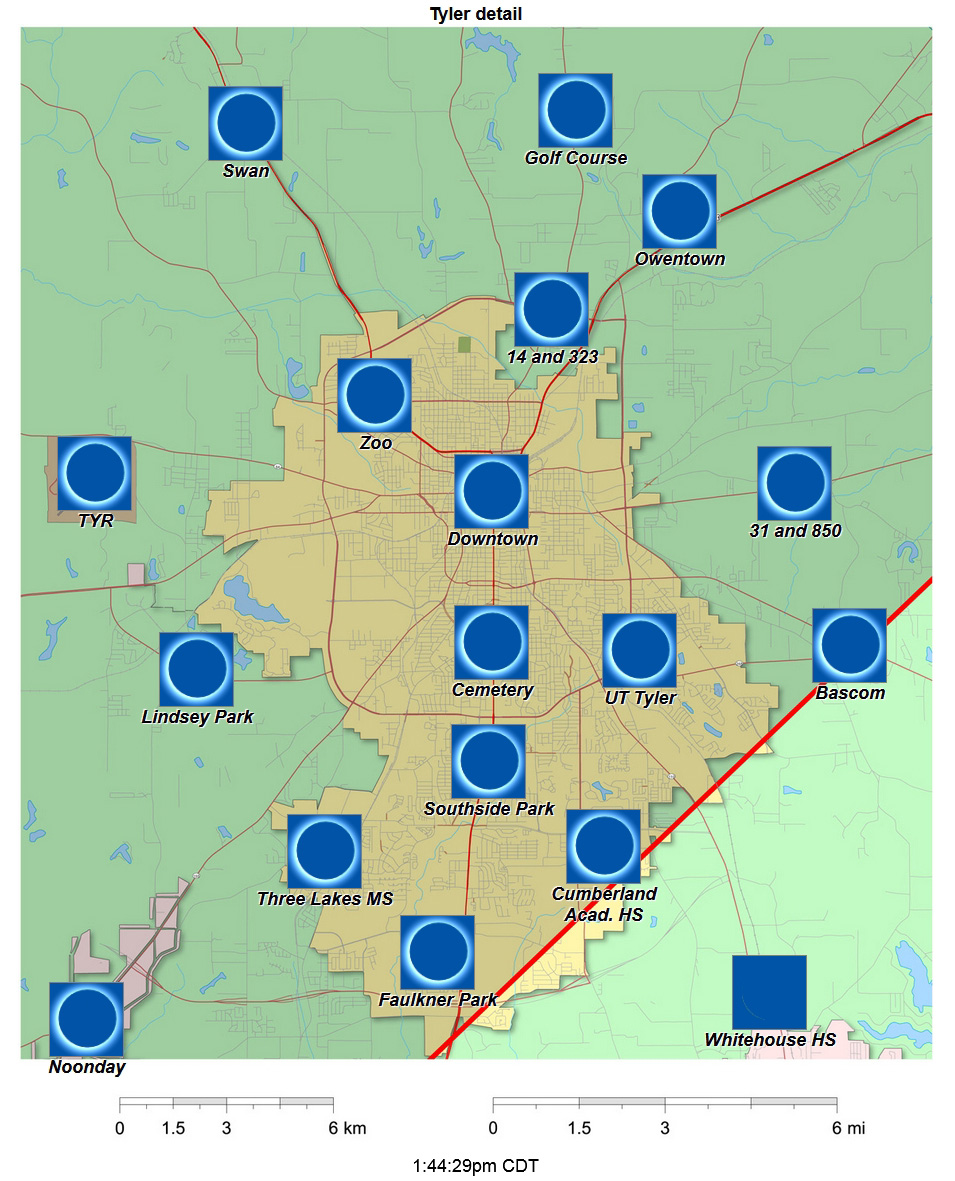 Detailed Interactive 2024 eclipse map for Tyler