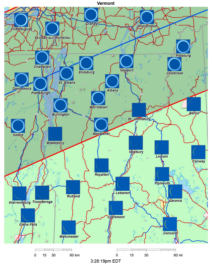 Mapa interactivo del eclipse de 2024 de Vermont