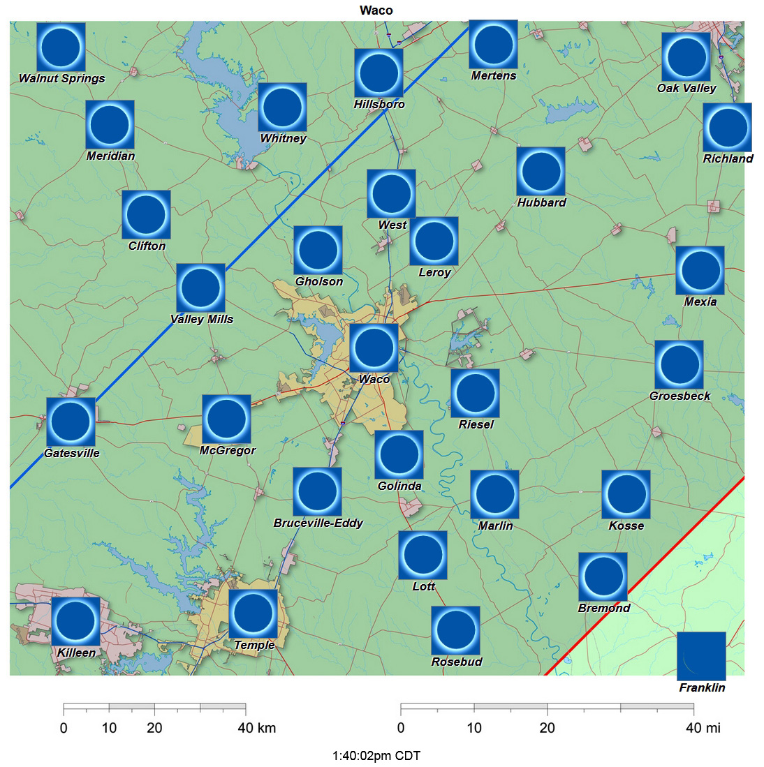 Interactive 2024 eclipse map for Waco